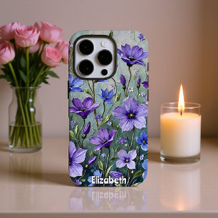 Texturierte Blumenbilder in der Blues iPhone 16 Pro Hülle