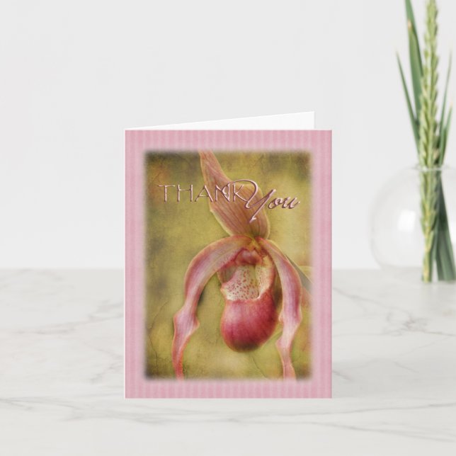 Texturierte Dame Slipper Orchid Note Card Dankeskarte (Vorderseite)
