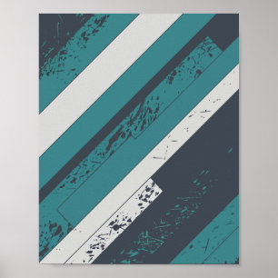 Texturierte Diagonalstreifen in Aquamarin-weiß Poster