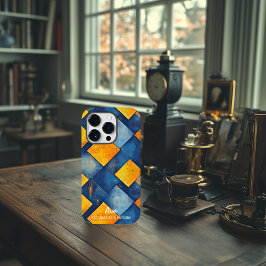 Texturierte Diamantmuster in Blau und Orange Case-Mate iPhone 14 Pro Hülle