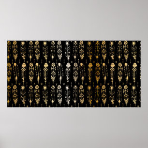 Texturierte goldene Federn im Stammesstil. nahtlos Poster