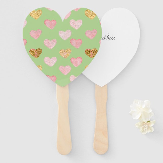 Texturierte Herz-Gemustert Handheld-Lüfter Fächer (Vorne und Hinten)