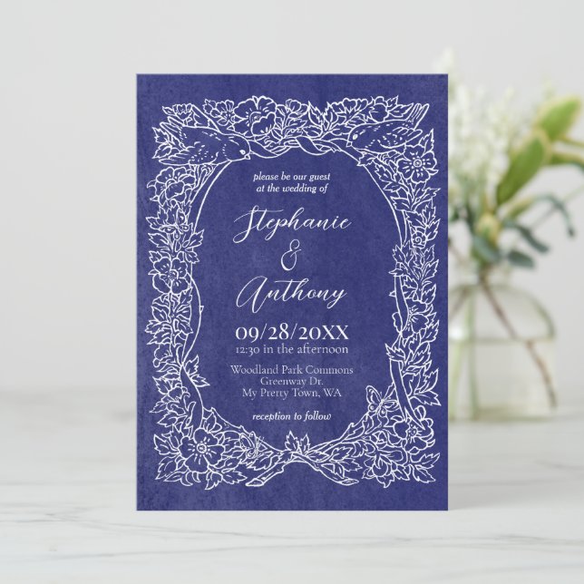 Texturierte Hochzeit der Blaublauen Wildblume Einladung (Stehend Vorderseite)