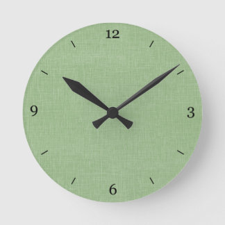 Texturierte Imitate Leinenstoffe aus Sage Green Runde Wanduhr