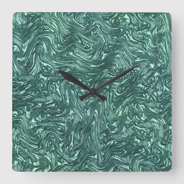 Texturierte Jade- und grünliche Zyantönen Quadratische Wanduhr (Vorderseite)