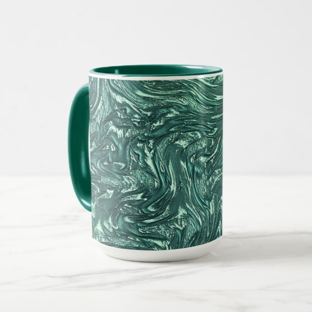 Texturierte Jade- und grünliche Zyantönen Tasse (Vorderseite Links)