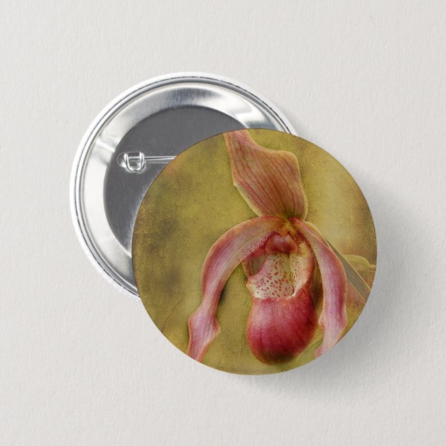 Texturierte Lady Slipper Orchid Button (Vorne & Hinten)