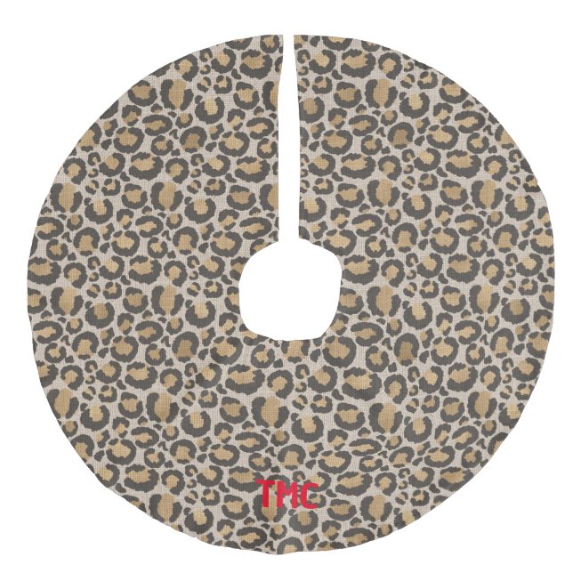 Texturierte Leopard Print Red INITIALS Chic Weihna Leinenimitat Weihnachtsbaumdecke (Vorderseite)