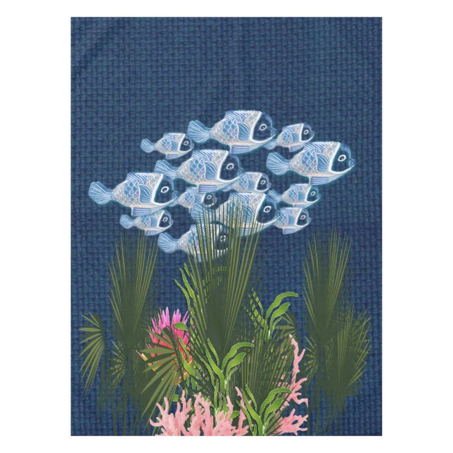 Texturierte Marine, Fisch, Rosa Korallen Tischdecke (Vorderseite)