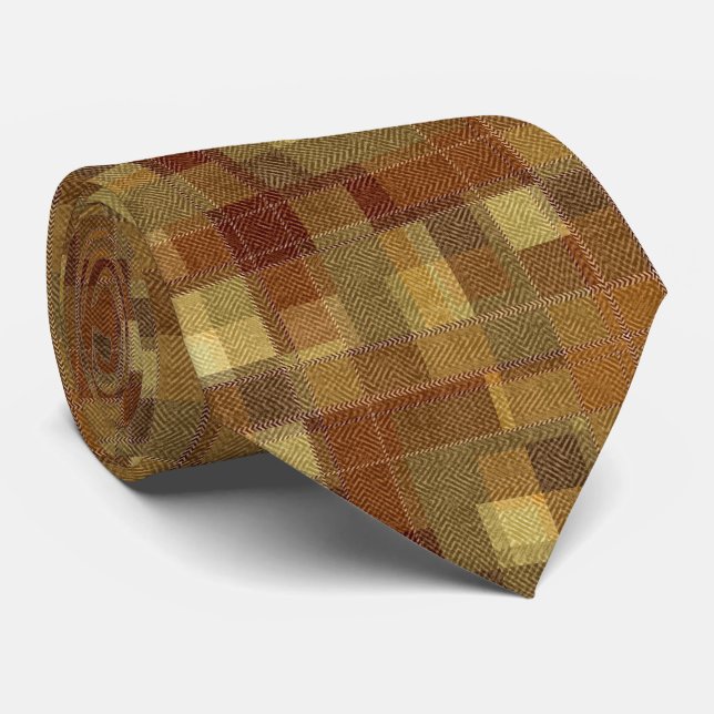 Texturierte monochrome braune Tartan kariert. Krawatte (Gerollt)