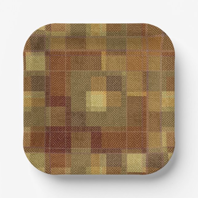 Texturierte monochrome braune Tartan kariert. Pappteller (Vorderseite)