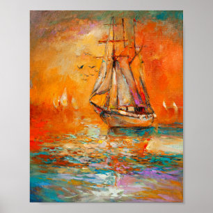 Texturierte Orange beeindruckende Seascape-Malerei Poster