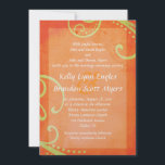 Texturierte Orange mit grünen Wirbel Hochzeitsempf Einladung<br><div class="desc">Diese reichhaltige und schöne Hochzeitseinladung mit grünen Wirbel und texturierten Details ist perfekt für Ihren besonderen Tag!</div>
