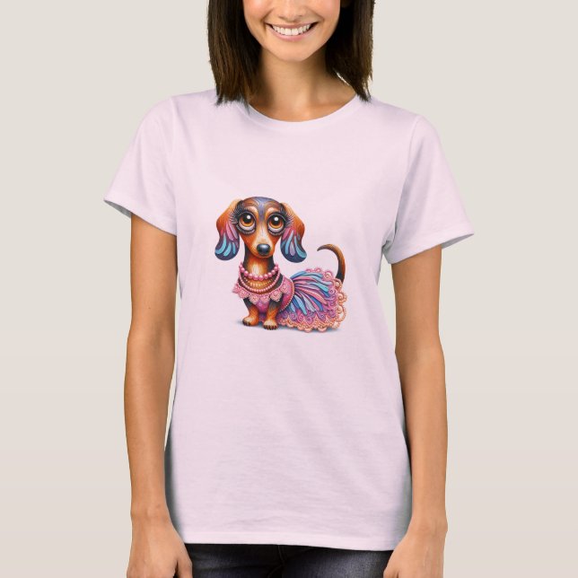 Texturierte pastellfarbene Dackel T-Shirt (Vorderseite)