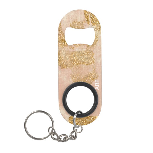 *~* Texturierte Rosa Gold Glitzer Golden Distresse Mini Flaschenöffner (Vorderseite)