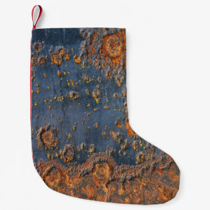 Texturierte rostfreie Metall Hintergrund. Kleiner Weihnachtsstrumpf