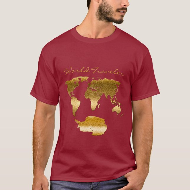Texturierte und Metall-Effekt Weltkarte mit Antark T-Shirt (Vorderseite)