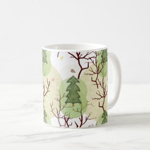 Texturierte Weihnachtsbäume und getrocknete Bäume. Kaffeetasse