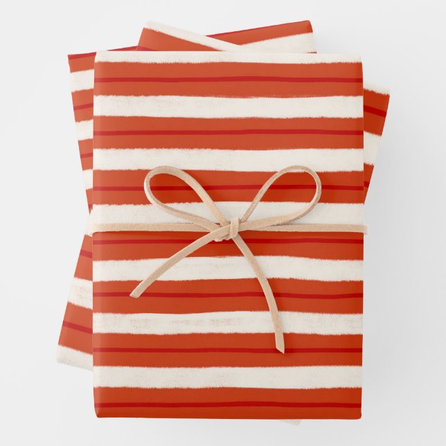 Texturierte Weihnachtsstreifen in rot und weiß Geschenkpapier Set (Beispiel)