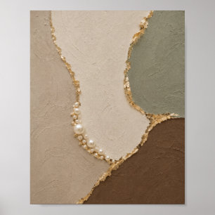 Texturiertes Beige, Salbeigrün und Gold Modernes O Poster