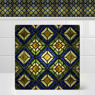 Texturiertes Blau Gelb Kathedrale Buntglas Fliese