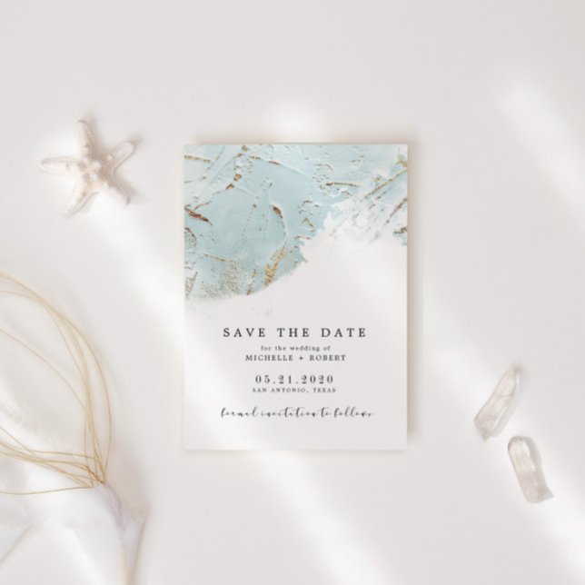 Texturiertes Blue-Gold-Foil-Foto Save the Date Einladung (Von Creator hochgeladen)