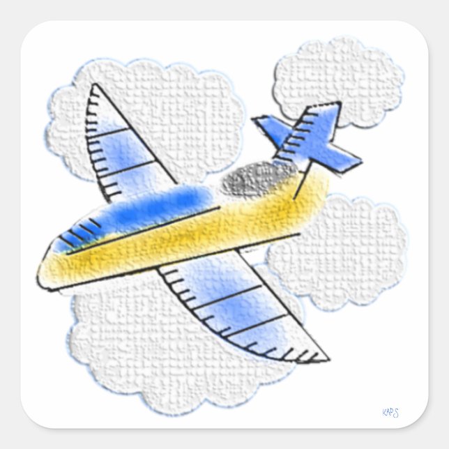 Texturiertes Flugzeug im Himmel Quadratischer Aufkleber (Vorderseite)