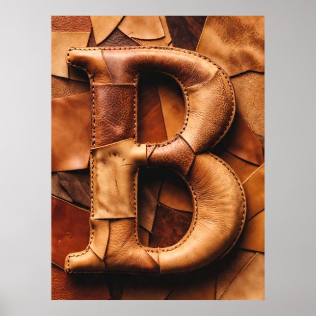 Texturiertes Leder-Patchwork „B“ Monogramm Poster (Vorne)