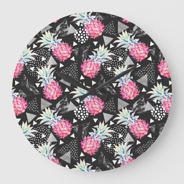 Texturrisches Ananas-Muster Große Wanduhr (Vorderseite)