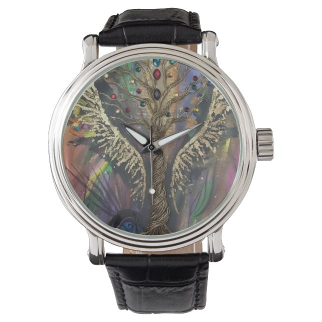 Th Divine Tree Of Life celestial wings and jewels  Armbanduhr (Vorderseite)