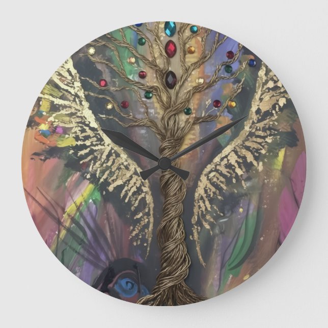 Th Divine Tree Of Life celestial wings and jewels  Große Wanduhr (Vorderseite)