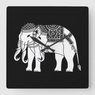 Thai Erawan White Elephant Quadratische Wanduhr