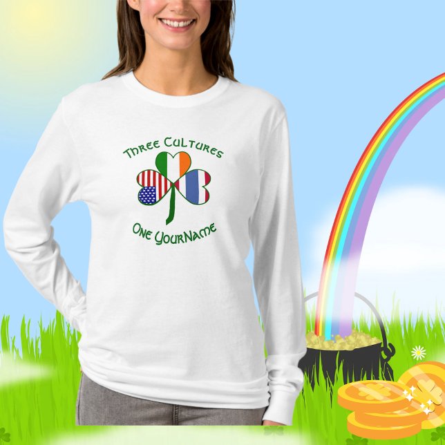 Thai Irish American Flags Kleeblatt Personalisiert T-Shirt (Von Creator hochgeladen)