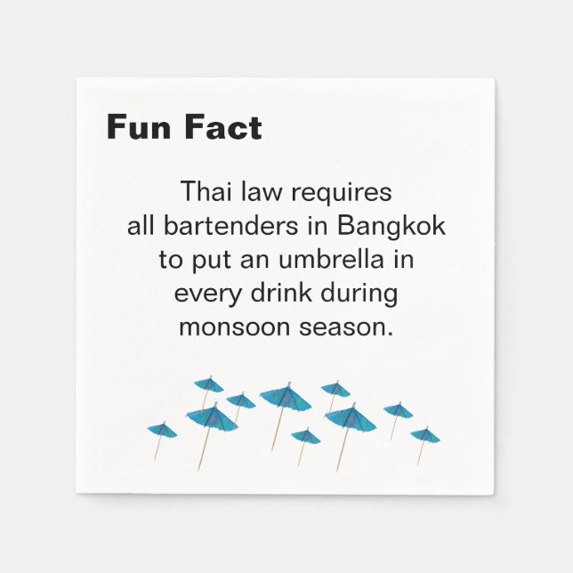 Thai Monsoon Regenschirm Fun Fact Cocktail Serviette (Vorderseite)