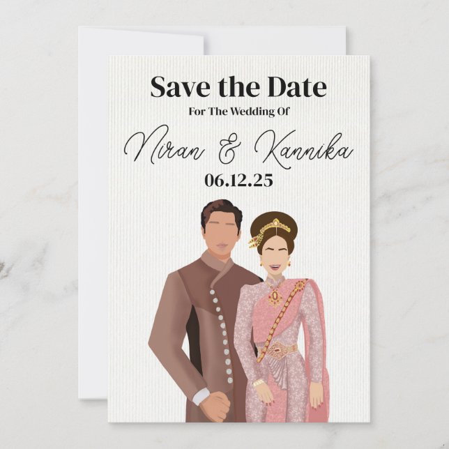 Thai Wedding Illustriert Couple Save The Date (Vorderseite)