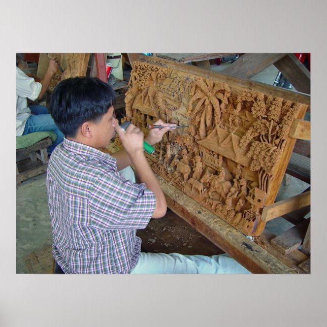 Thai Wood Carving Chiang Mai Thaïlande Poster (Devant)