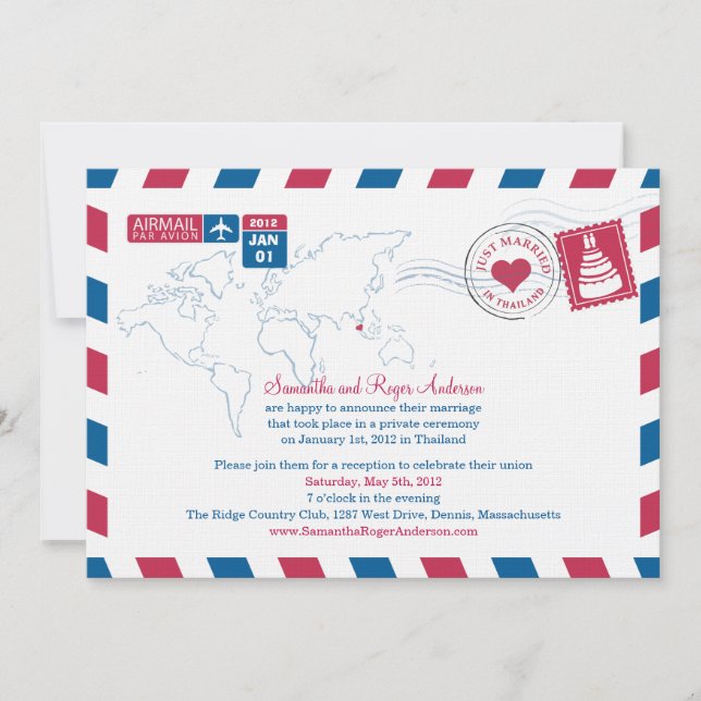 Thailand Air Mail Post Hochzeitsempfang Einladung (Vorderseite)