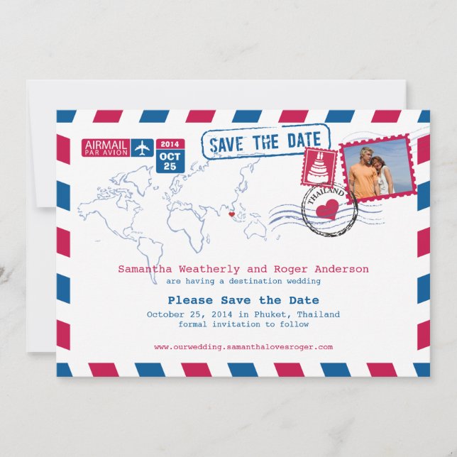 Thailand Airmail Wedding Save the Date (Vorderseite)