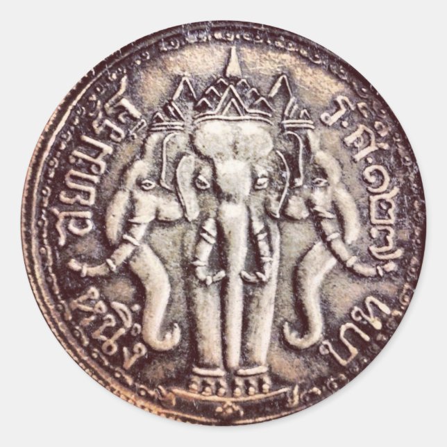 Thailand-Baht-Elefant-Münzen-Aufkleber Runder Aufkleber (Vorderseite)