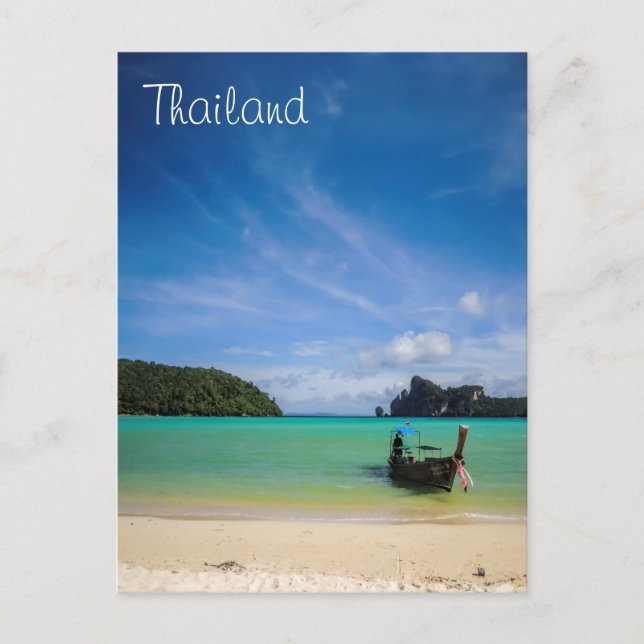 Thailand Beach Foto mit Fischerboot Postkarte (Vorderseite)