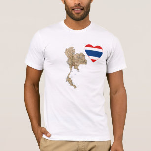 Thailand-Flaggen-Herz und Karten-T - Shirt