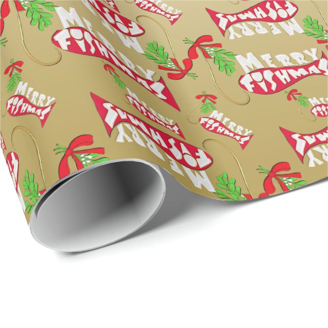 ♫ Thailand Funny Christmas Fishing Frohe Fishmas G Geschenkpapier (Rolleneckpunkt)