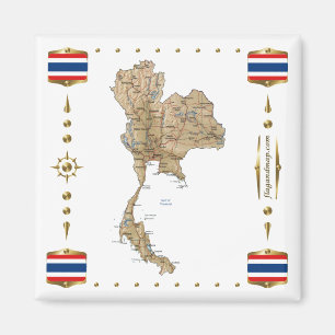 Thailand Karte + Flaggen Magnet