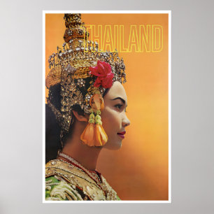 Thailand Reiseplakat Thai Frau Kunst Fluglinie Poster