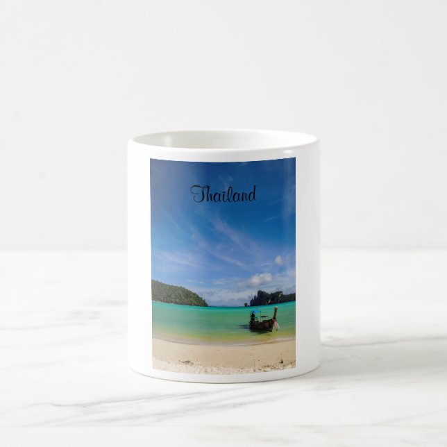Thailand Travel Beach Foto mit Fischerboot Kaffeetasse (Mittel)