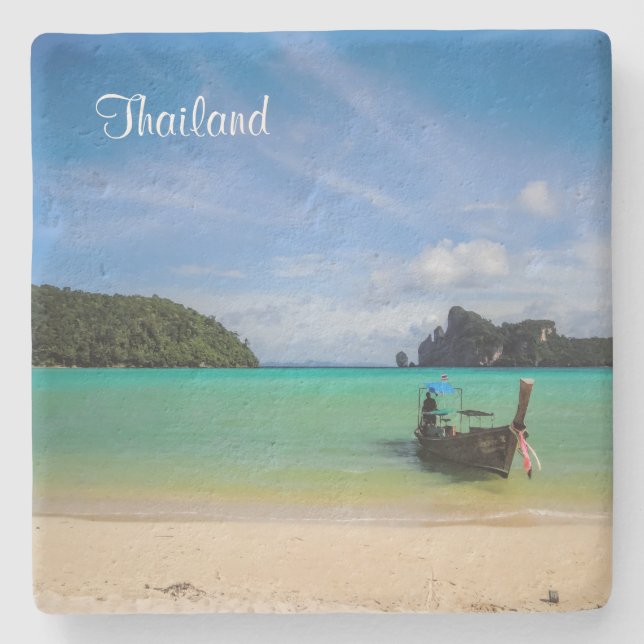 Thailand Travel Beach Foto mit Fischerboot Steinuntersetzer (Vorderseite)