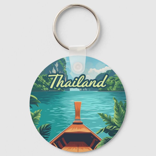 Thailand Tropical Island Long Schwanz Boat Vintag Schlüsselanhänger (Vorderseite)