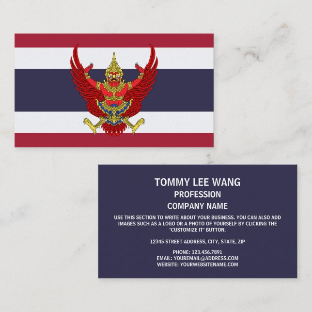 Thailändische Flagge & Emblem, Flagge Thailands Visitenkarte (Vorne/Hinten)