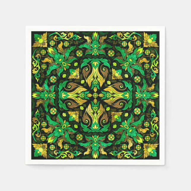 thailändische Ornamente - Gold und Grün Serviette (Vorderseite)