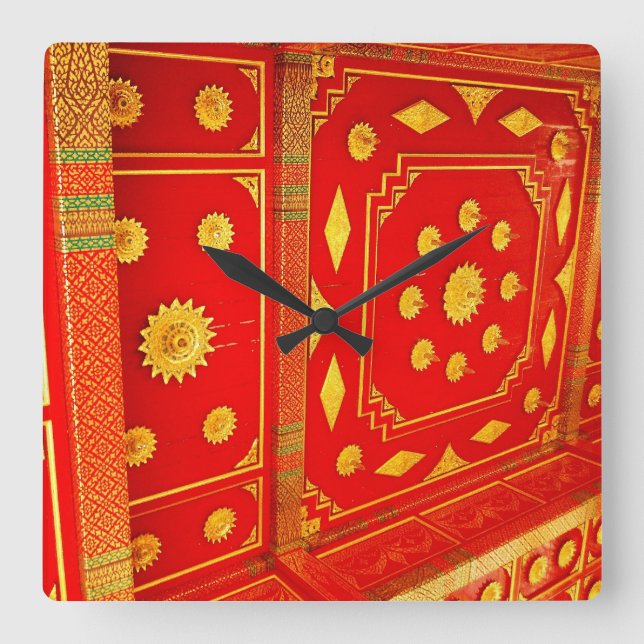 Thailändische Pavillion Decke Quadratische Wanduhr (Vorderseite)